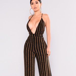 FASHION NOVA BLACK/GOLD JUMPSUIT